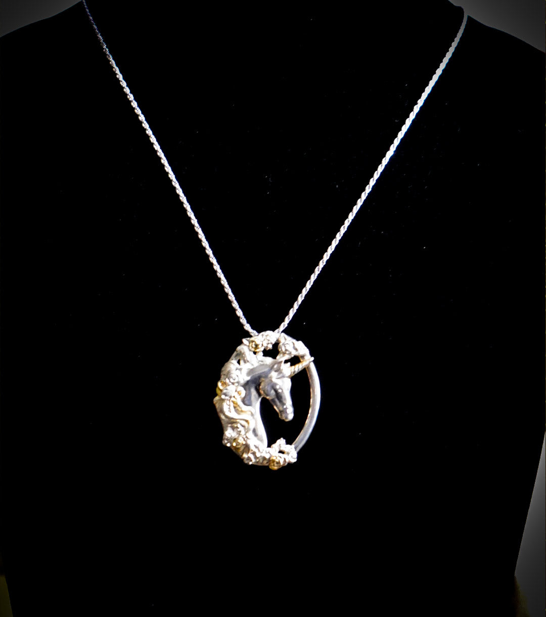 Gorham Vintage 925 Silver & Gold Plate Unicorn Pendant Necklace