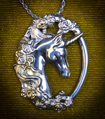 Gorham Vintage 925 Silver & Gold Plate Unicorn Pendant Necklace