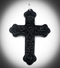 Celluloid Victorian Mourning Cross Pendant Necklace