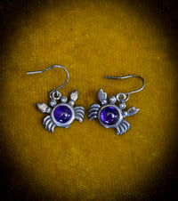 925 Silver and Amethyst Cabochon "Crab" Earrings
