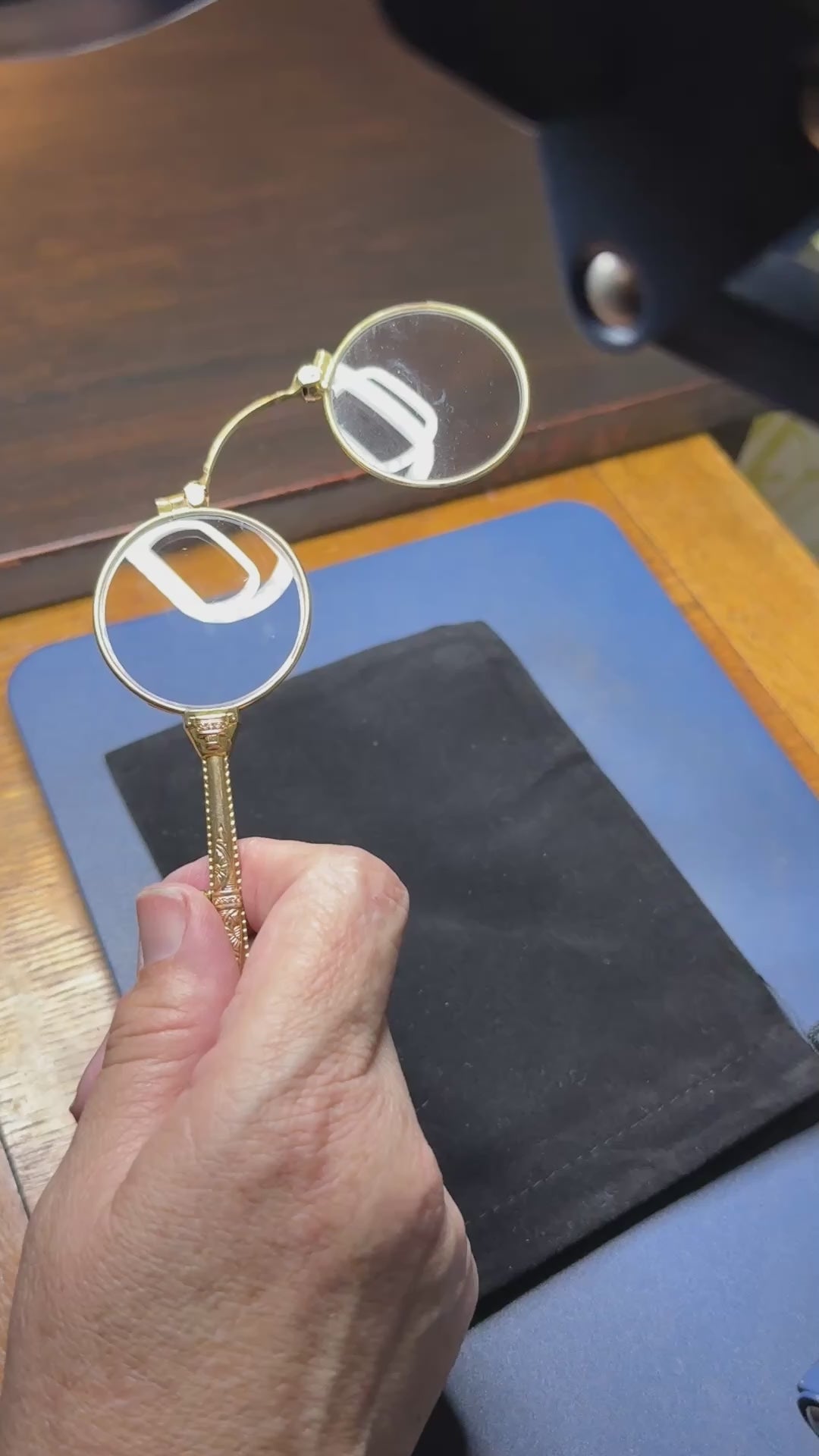 Gold Filled Lorgnette with Retractible Lenses