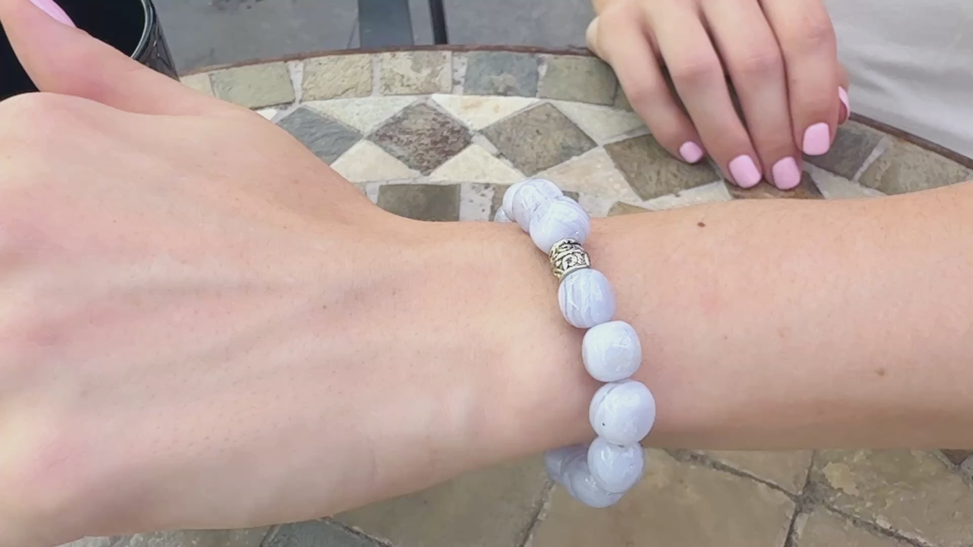 80s Blue Lace Agate & 925 Silver Bracelet