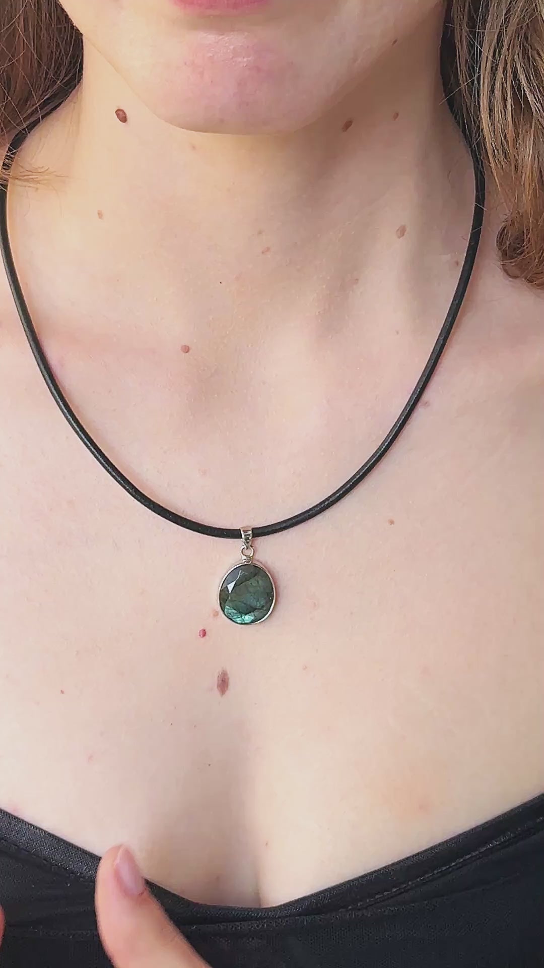 Labradorite Silver & Leather Necklace