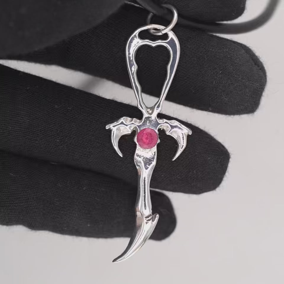 Rose Tourmaline & 925 Silver Vampire Ankh - Mystery Control x Endless Night