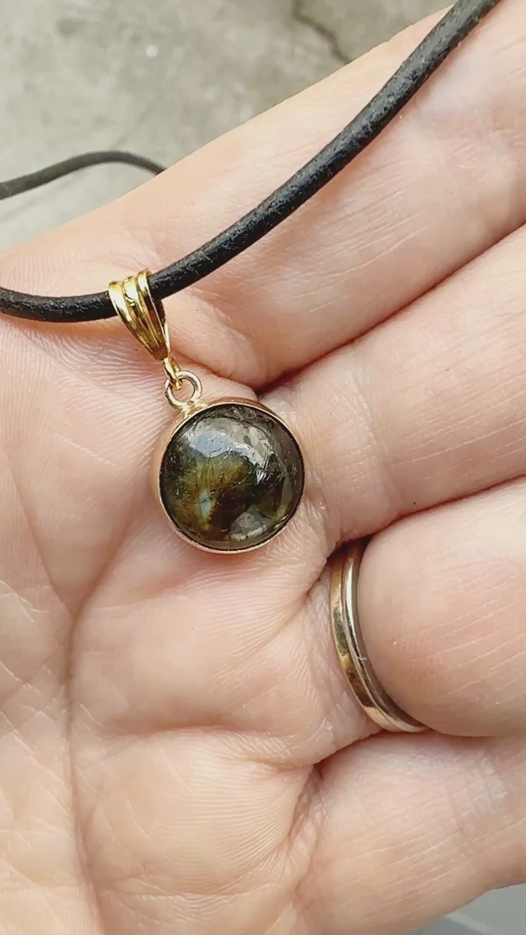 Finland Spectrolite 14K Gold-Filled & Black Leather Pendant Necklace