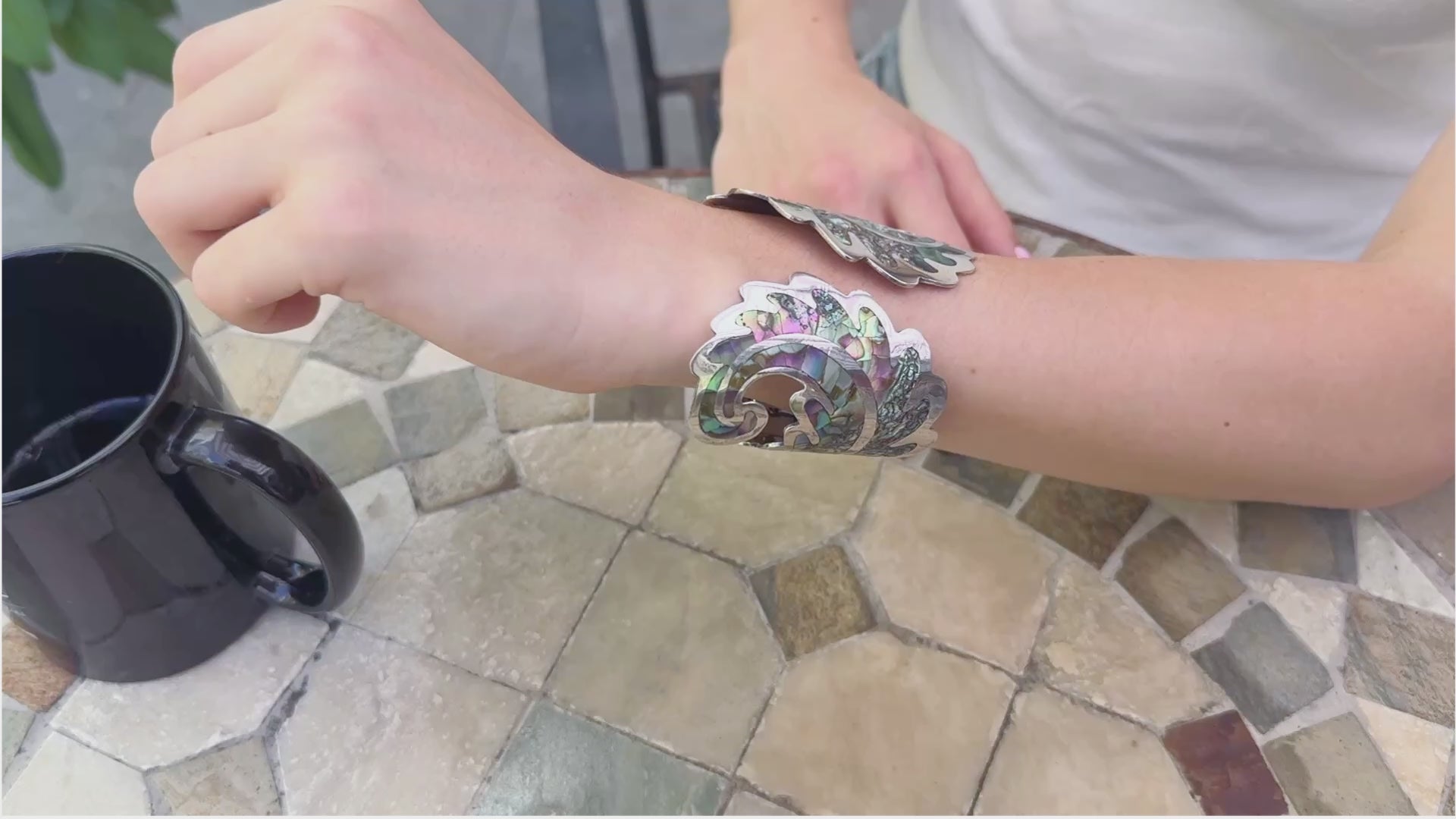 Los Ballesteros Sterling Silver Abalone Cuff Clamper Bracelet