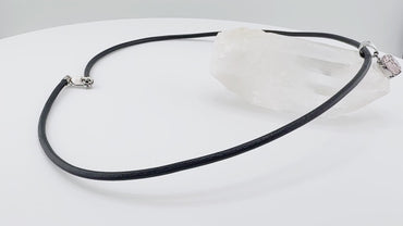 Elestial Quartz  "Blood Splatter" Pendant 925 Silver and Leather Necklace