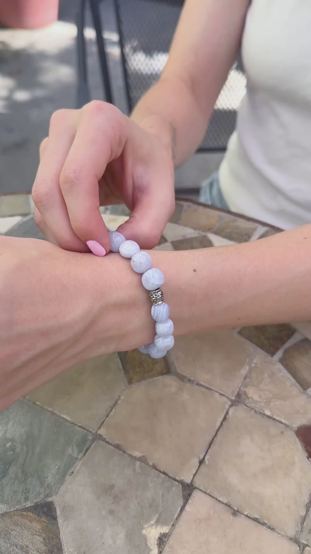 80s Blue Lace Agate & 925 Silver Bracelet