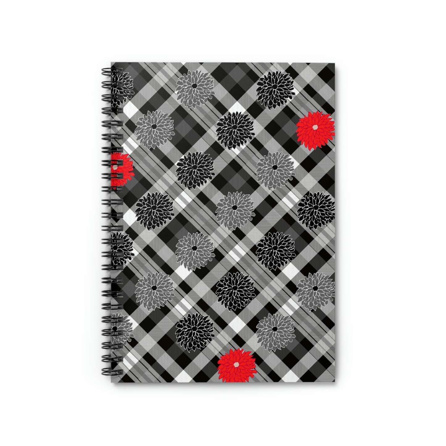 True Crime Plaid Spiral Notebook in Black & Red Dahlia