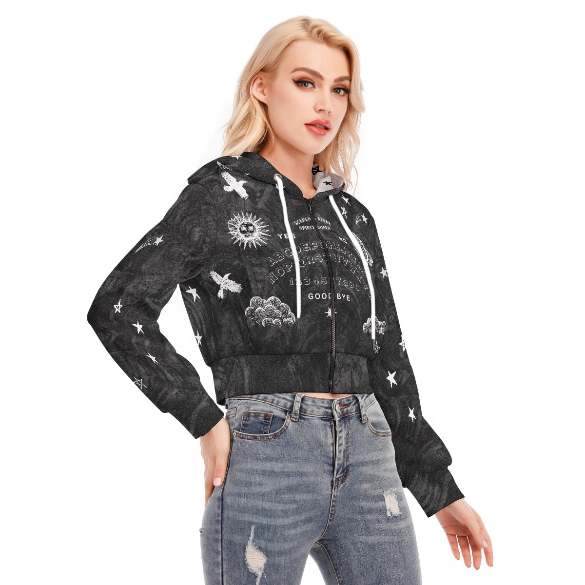 Scared & Alone Spirit Board Full Zip Crop Hoodie