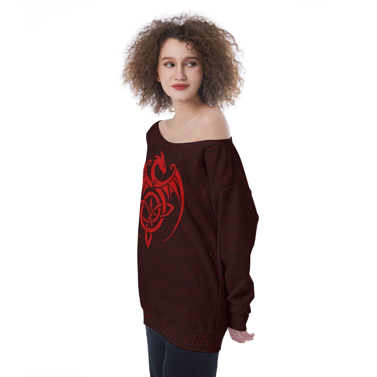 Spellcaster by Patti Negri Dragon Women's Relaxed Fit Off-the-Shoulder Sweatshirt