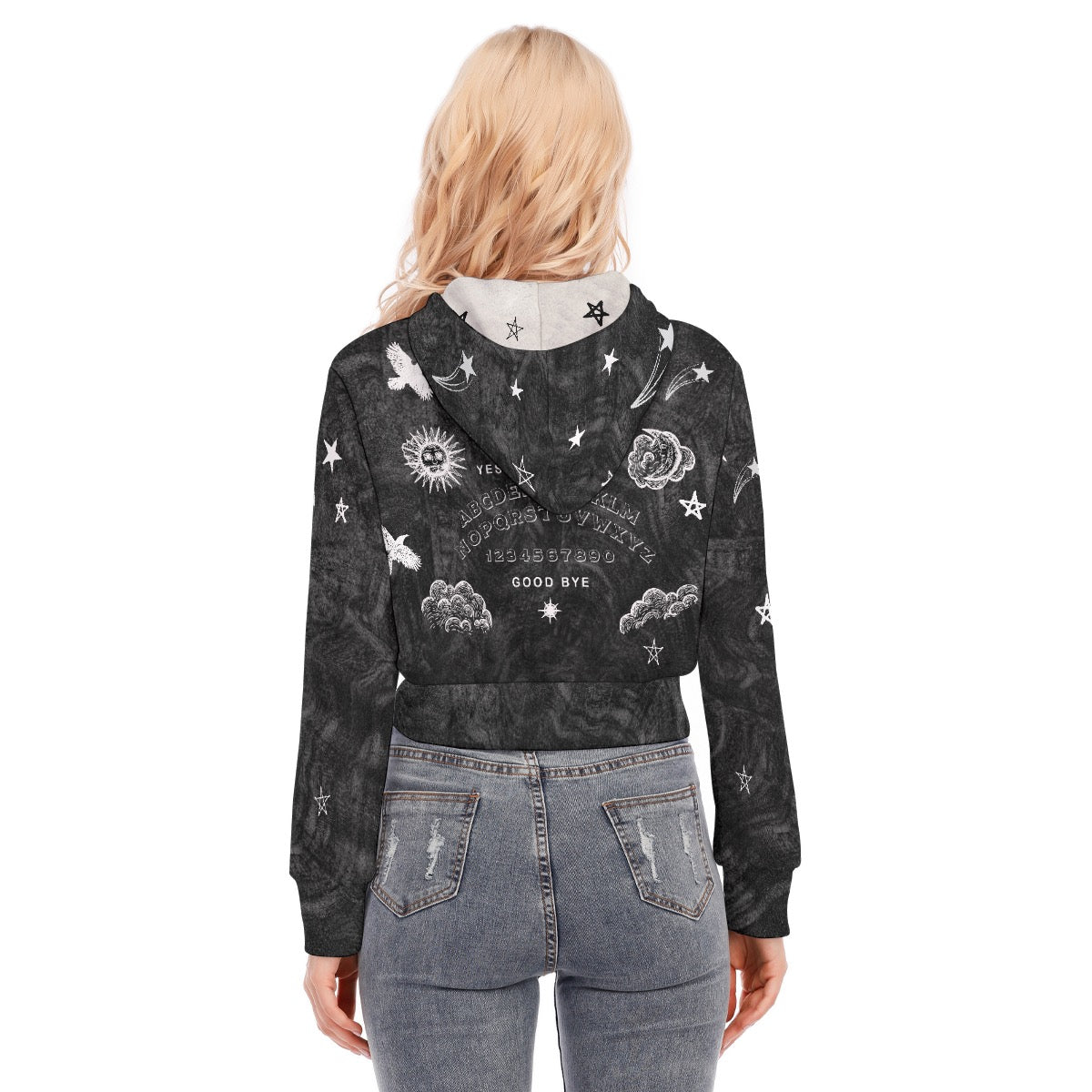 Scared & Alone Spirit Board Full Zip Crop Hoodie