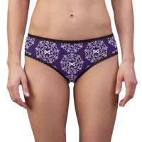 Patti's Power Panties Women's Bikini Brief Panty - "Intuition" with Dagaz sigil in deep purple (Model, front view)
