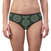 Patti's Power Panties Women's Bikini Brief Panty - "Wealth" with "Fehu" sigil in deep green (Model, front view)