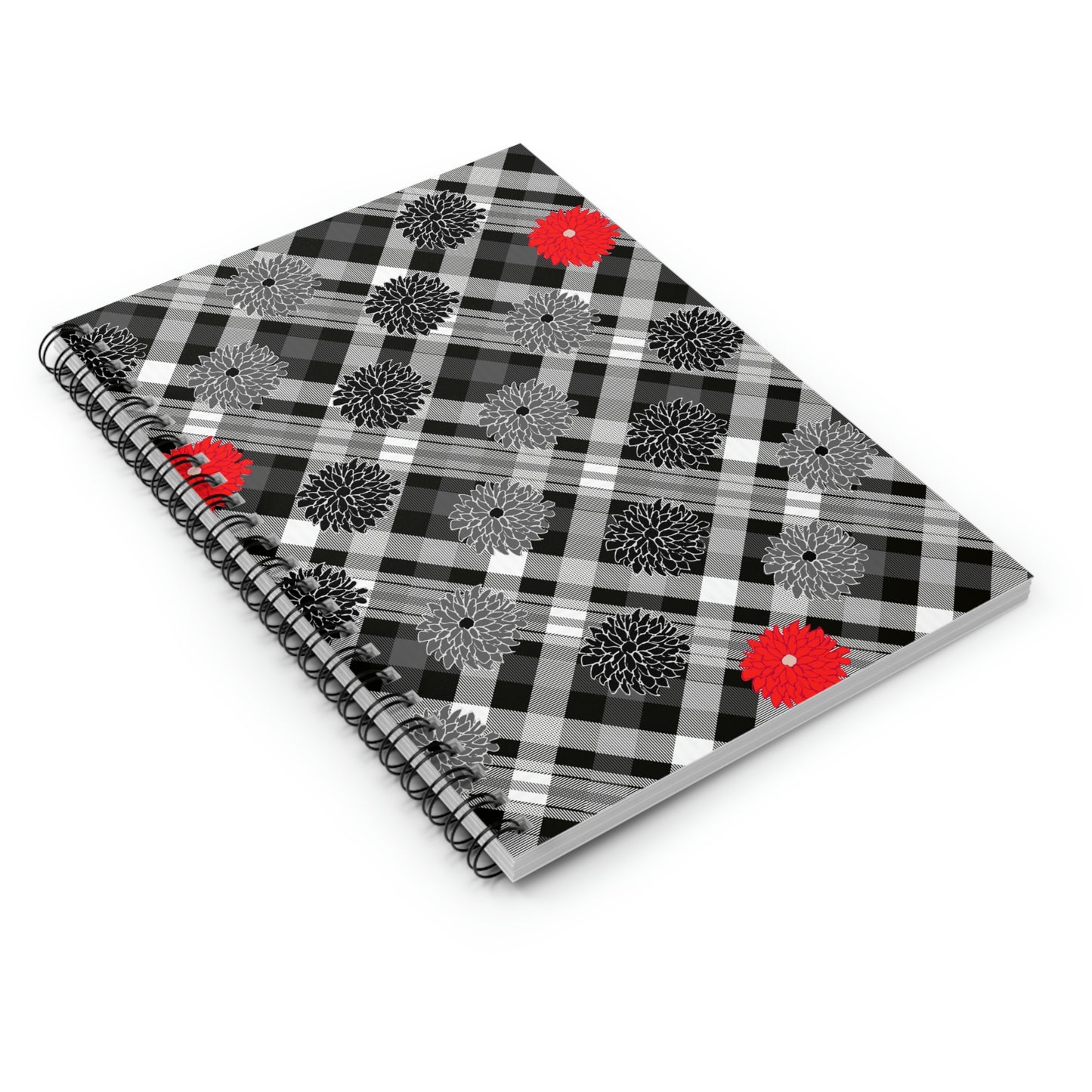 True Crime Plaid Spiral Notebook in Black & Red Dahlia