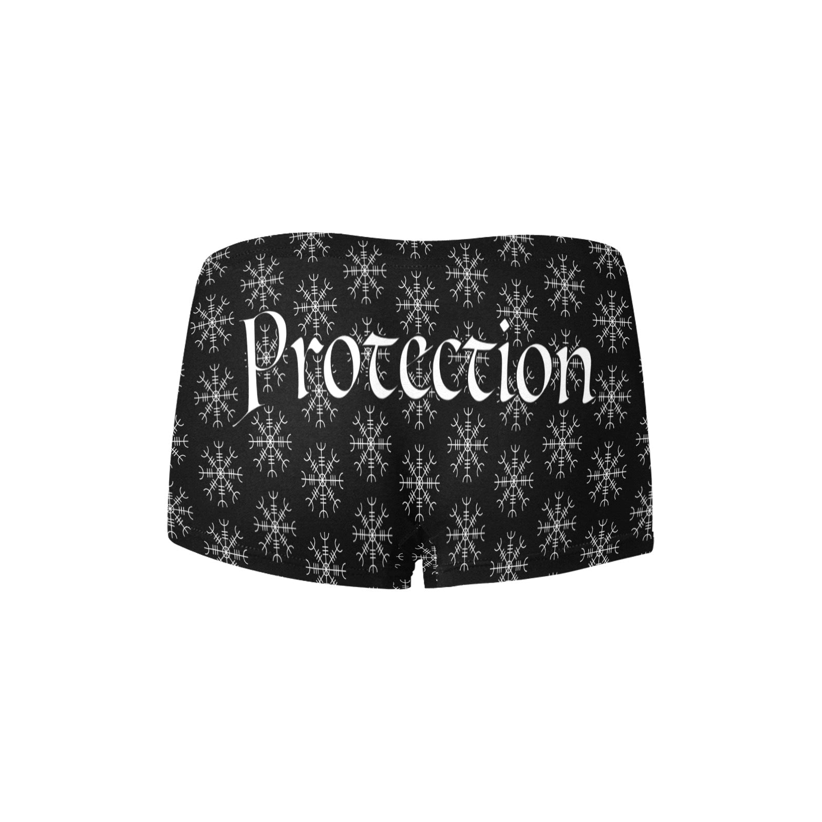 Patti's Power Panties Women's Boyshort Panty - "Protection" with "Helm of Awe" sigil in black (Product, back view)